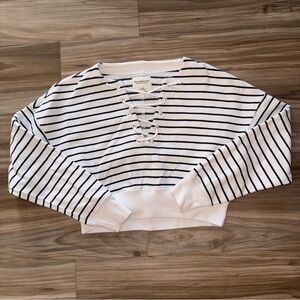 Abercrombie & Fitch Striped Lace-Up Sweater - Black and White